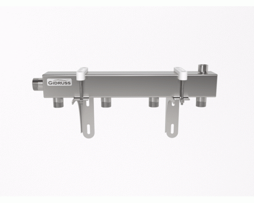 Распределительный коллектор DMSS-25-20x4 (нерж., магистральное подкл. G 1˝, 4 контура G ¾˝, воздухоотвод. Rp ½″)